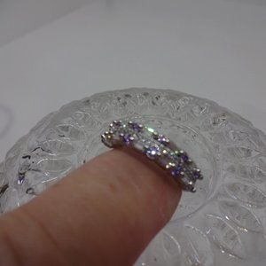 Beautiful "CUBIC ZIRCONA & AMETHYST" Handmade Silver Band Size 7.75  #499